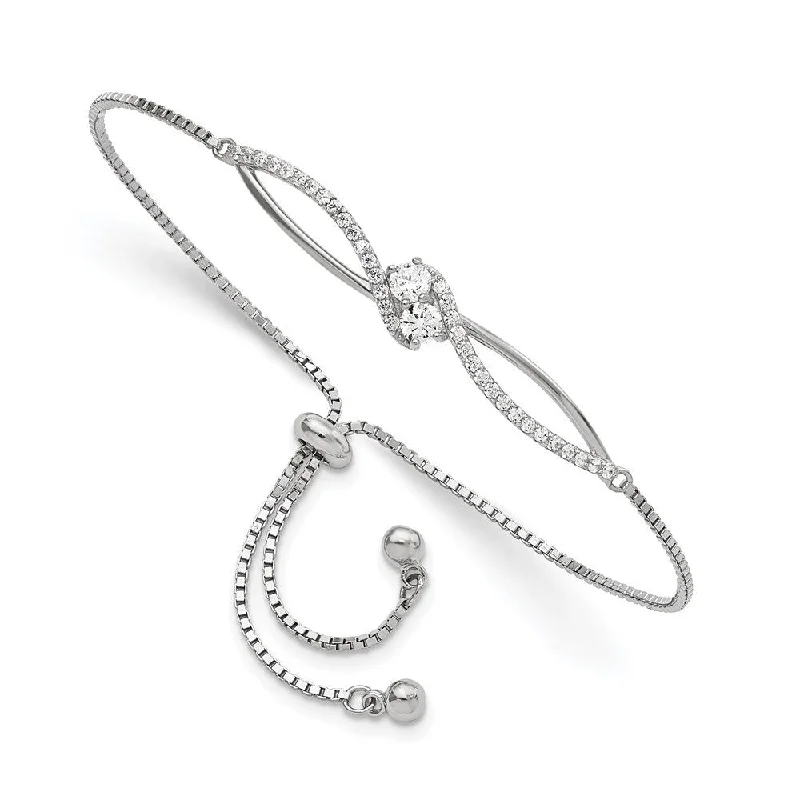 Ladies silver bracelet-925 Sterling Silver Rhodium-plated Cubic Zirconia Adjustable Bracelet