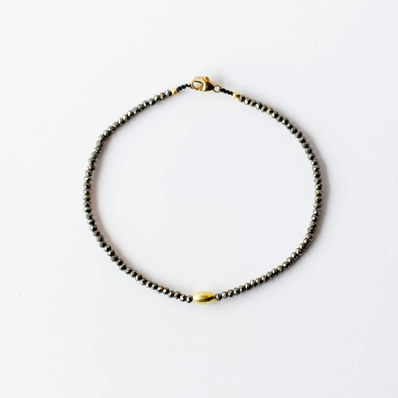 Ladies luxury diamond bracelet-Margaret Solow | Pyrite Beaded Bracelet with Gold Bead