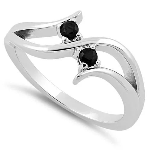 Ladies antique style ring-Sterling Silver Double Black Round Cut CZ Ring