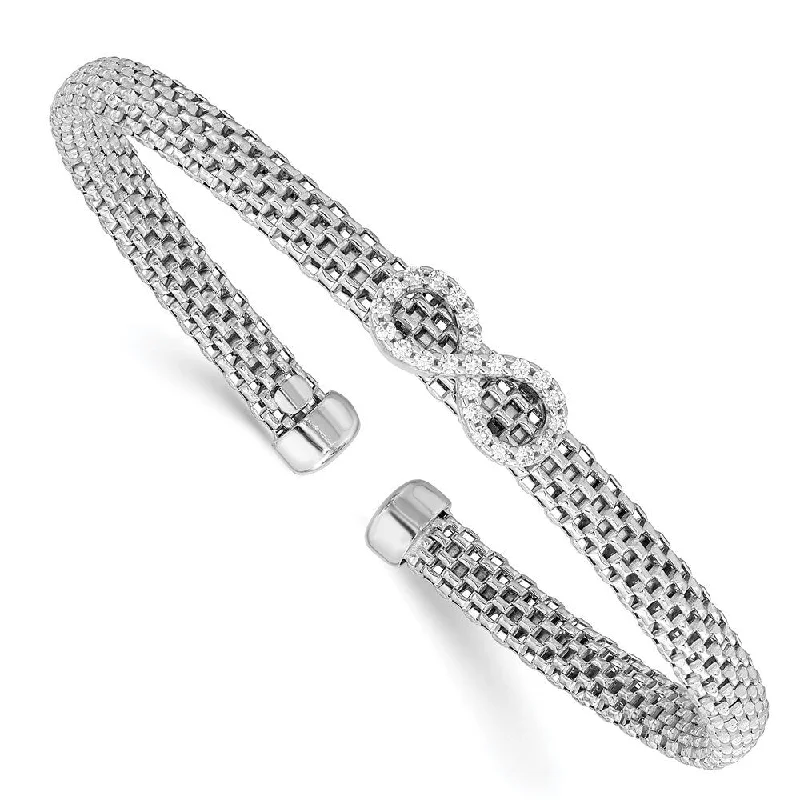 Ladies silver cuff bracelet-925 Sterling Silver Rhodium-plated Cubic Zirconia Infinity Flexible Cuff Bangle Bracelet (5.18grm)