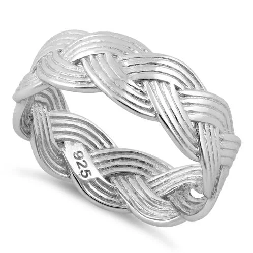 Ladies diamond ring-Sterling Silver Braided Band Ring