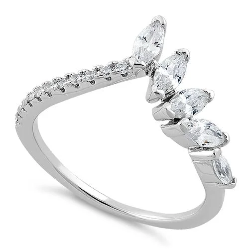 Ladies unique design ring-Sterling Silver V Shape Marquise CZ Ring