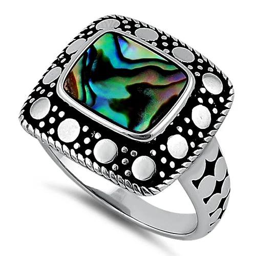 Ladies personalized gold ring-Sterling Silver Unique Square Abalone Ring