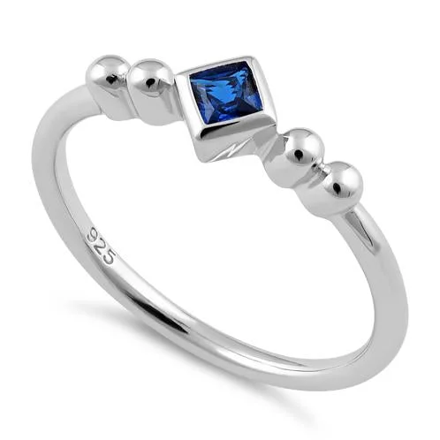 Ladies eternity band-Sterling Silver Unique Square Blue Spinel CZ Ring