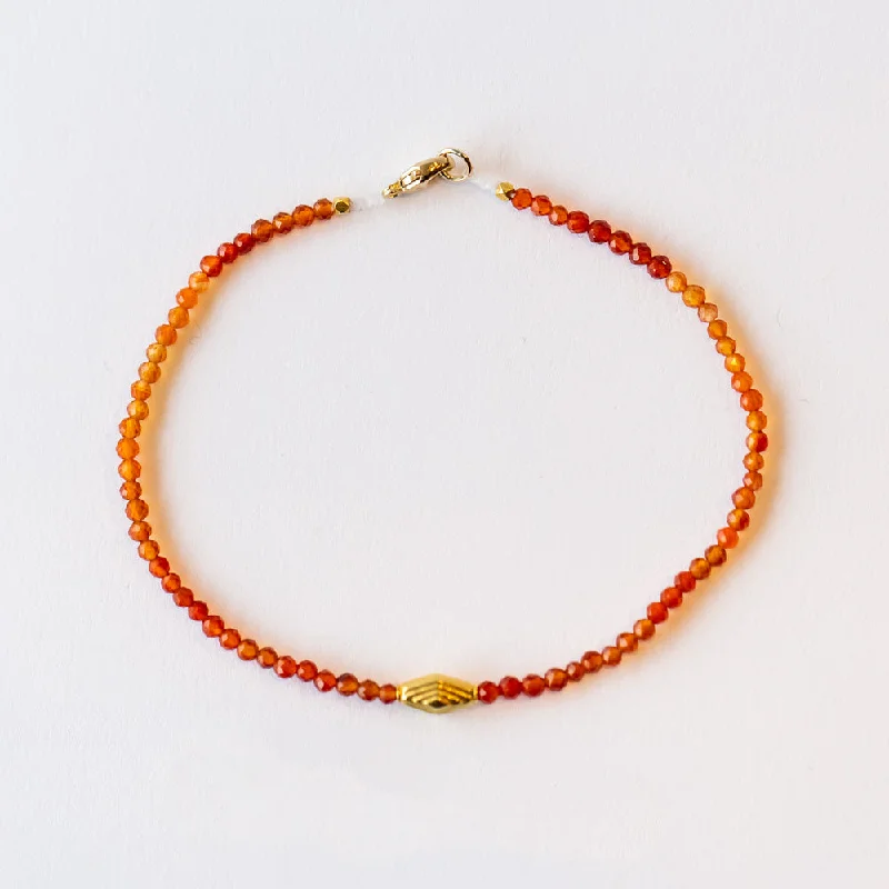 Ladies luxury tennis bracelet-Margaret Solow | Carnelian Beaded Bracelet with Gold Bead