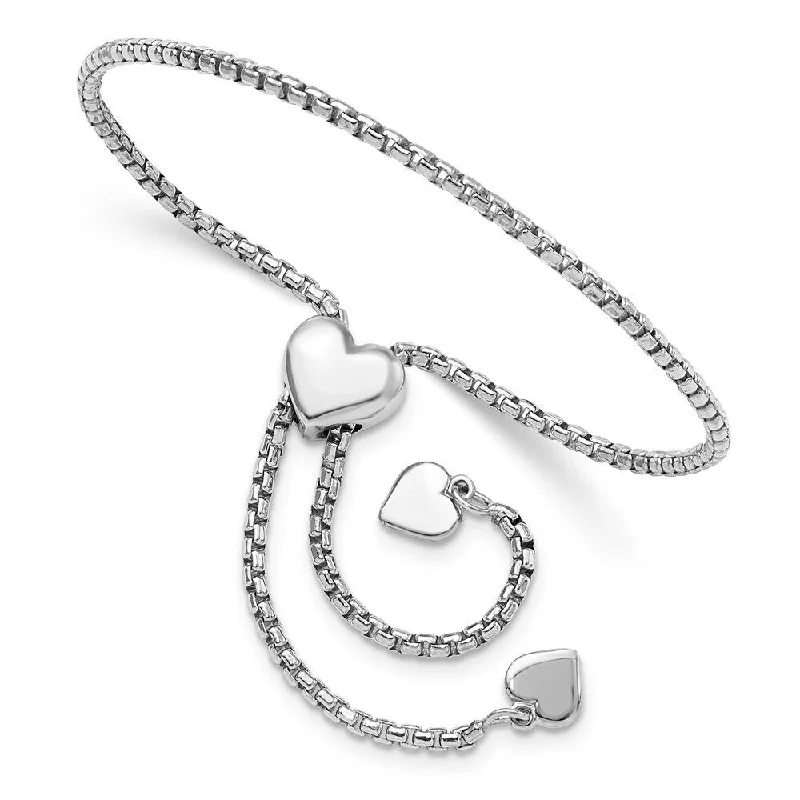 Ladies stylish charm bracelet-925 Sterling Silver 1.75mm Round Rectangle Box Heart Adjustable Bracelet, 9"