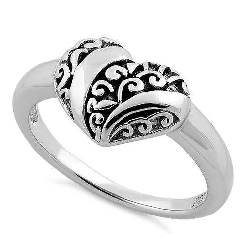 Ladies matching wedding band-Sterling Silver Heart Swirl Ring