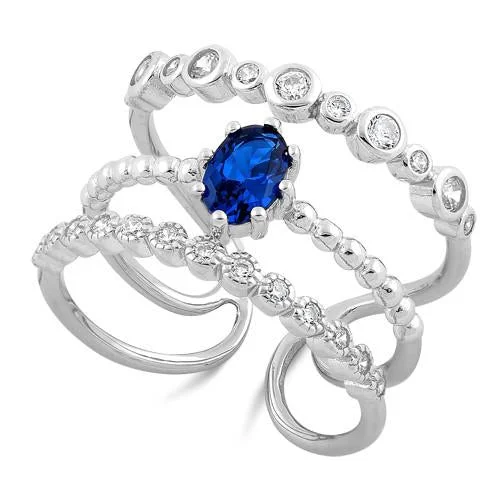 Ladies unique ring-Sterling Silver Triple Blue Sapphire CZ Ring