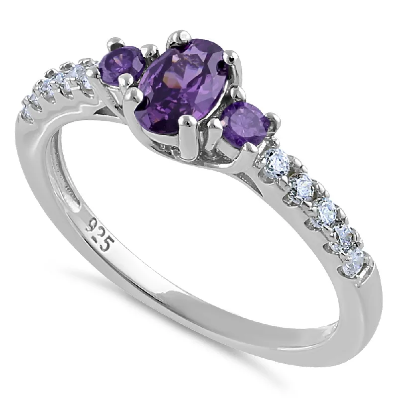 Ladies cushion cut diamond ring-Sterling Silver Enchanted Oval Amethyst CZ Ring