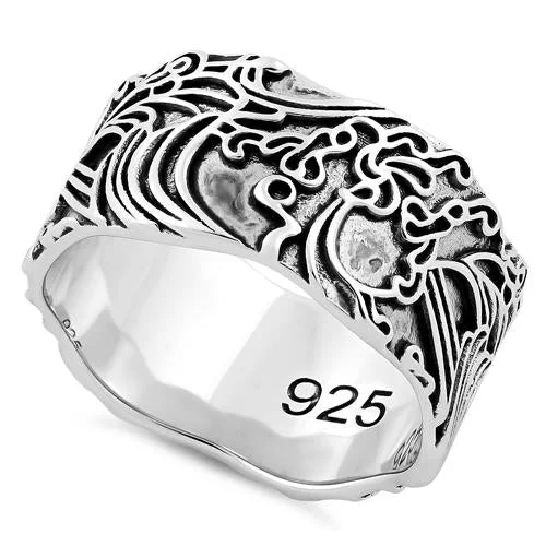 Ladies luxury platinum ring-Sterling Silver Oriental Fashion Ring