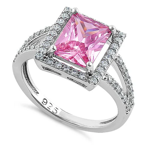 Ladies luxury diamond ring-Sterling Silver Pink CZ Ring