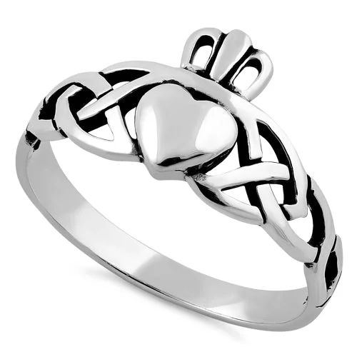 Ladies eternity band-Sterling Silver Celtic Claddagh Ring