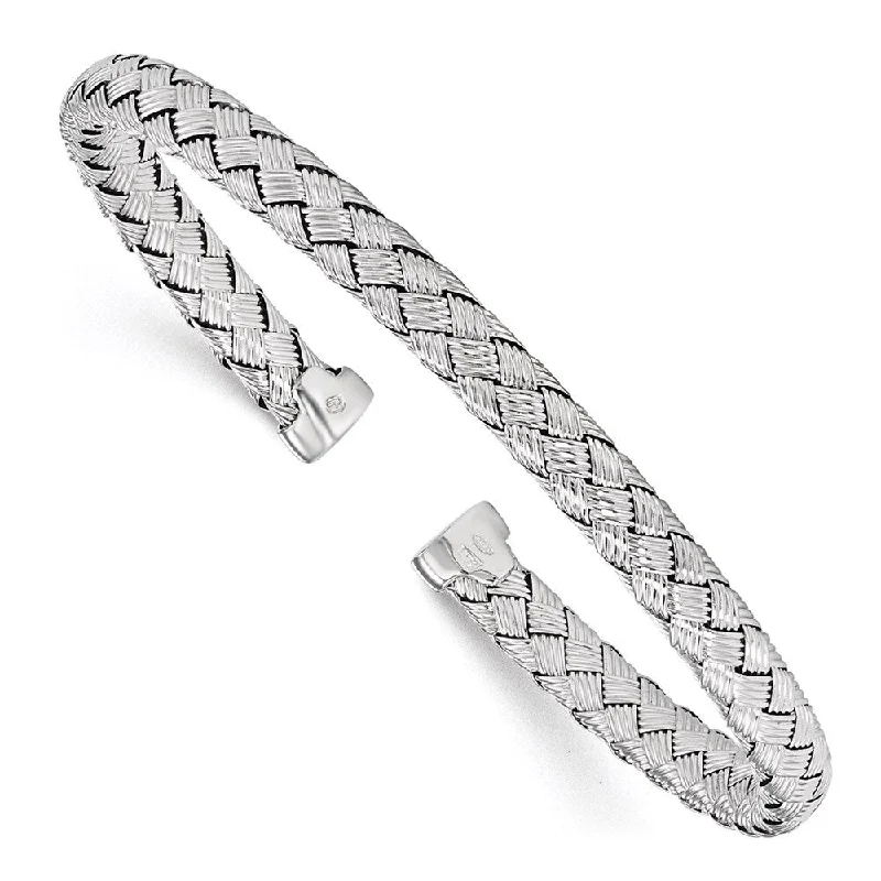 Ladies gold charm bracelet-925 Sterling Silver Woven Cuff Bangle Bracelet, 7"