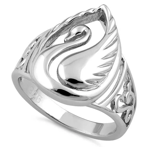 Ladies oval diamond ring-Sterling Silver Elegant Swan Ring