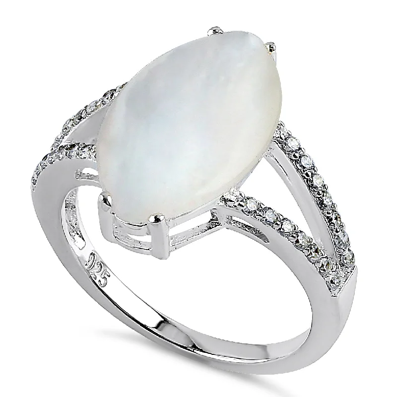 Ladies cushion-cut engagement ring-Sterling Silver Marquise Mother of Pearl Ring