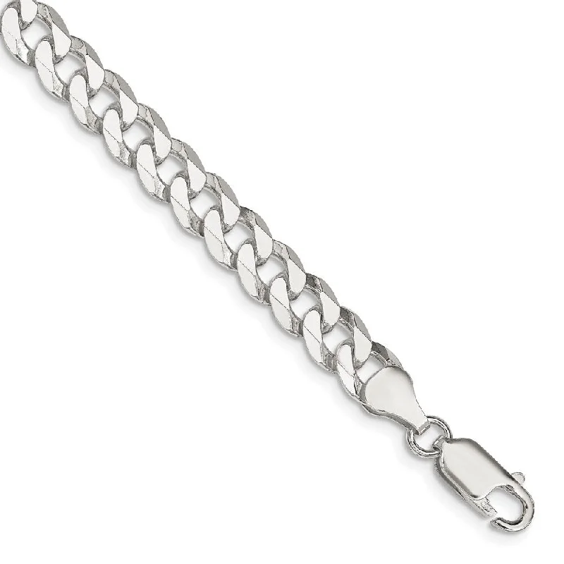 Ladies bold bangle bracelet-925 Sterling Silver 7mm Beveled Curb Chain Bracelet, 9"