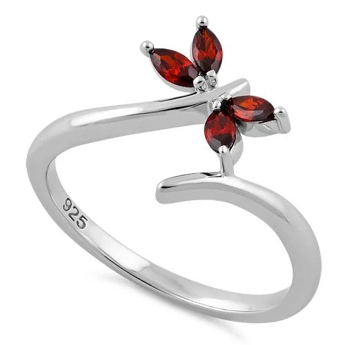 Ladies personalized ring-Sterling Silver Dragonfly Dark Garnet CZ Ring