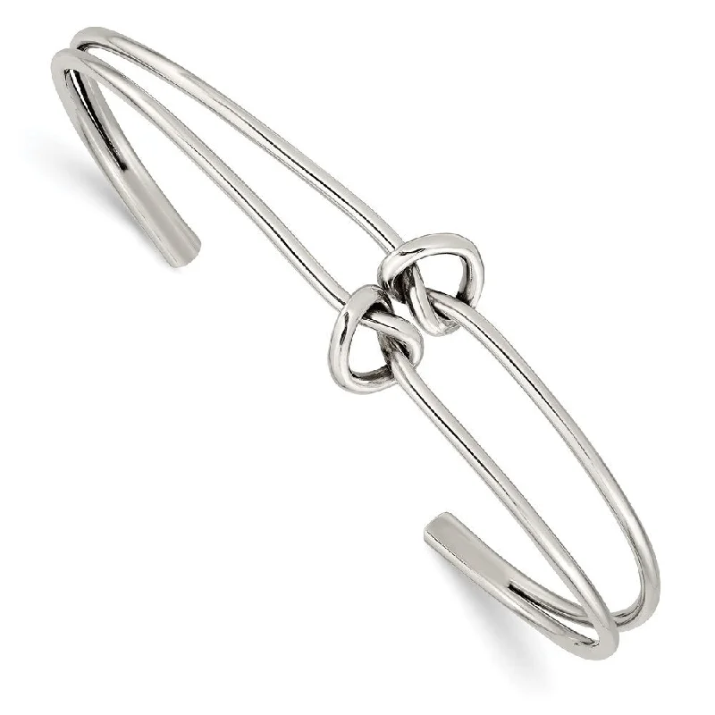 Ladies dainty bracelet-925 Sterling Silver 2 Band Knotted Cuff Bangle Bracelet, 7.25" (W-15mm)