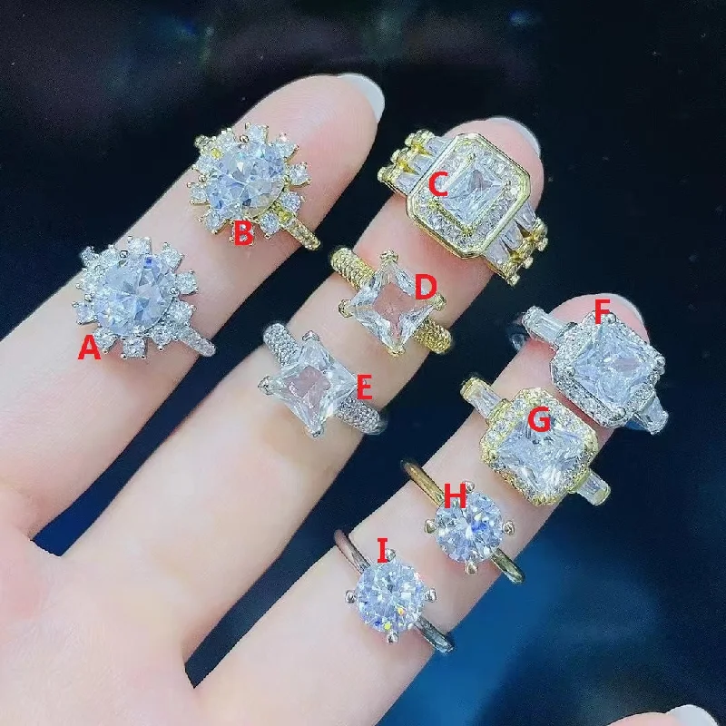 Ladies oval diamond ring-Fashion Round Square Copper Plating Inlay Zircon Rings 1 Piece