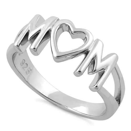 Ladies ring with diamonds-Sterling Silver Mom Heart Ring