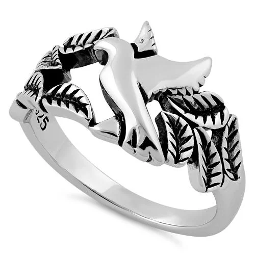 Ladies sterling silver ring-Sterling Silver Dove Leaves Ring