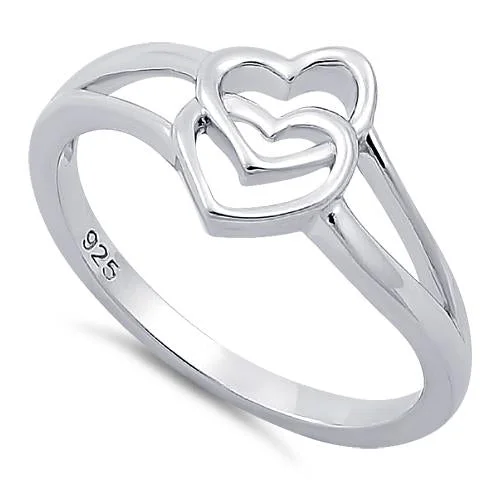 Ladies eternity band-Sterling Silver Double Heart Ring