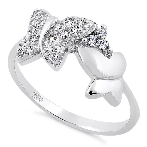 Ladies luxury platinum ring-Sterling Silver 2 Butterfly CZ Ring