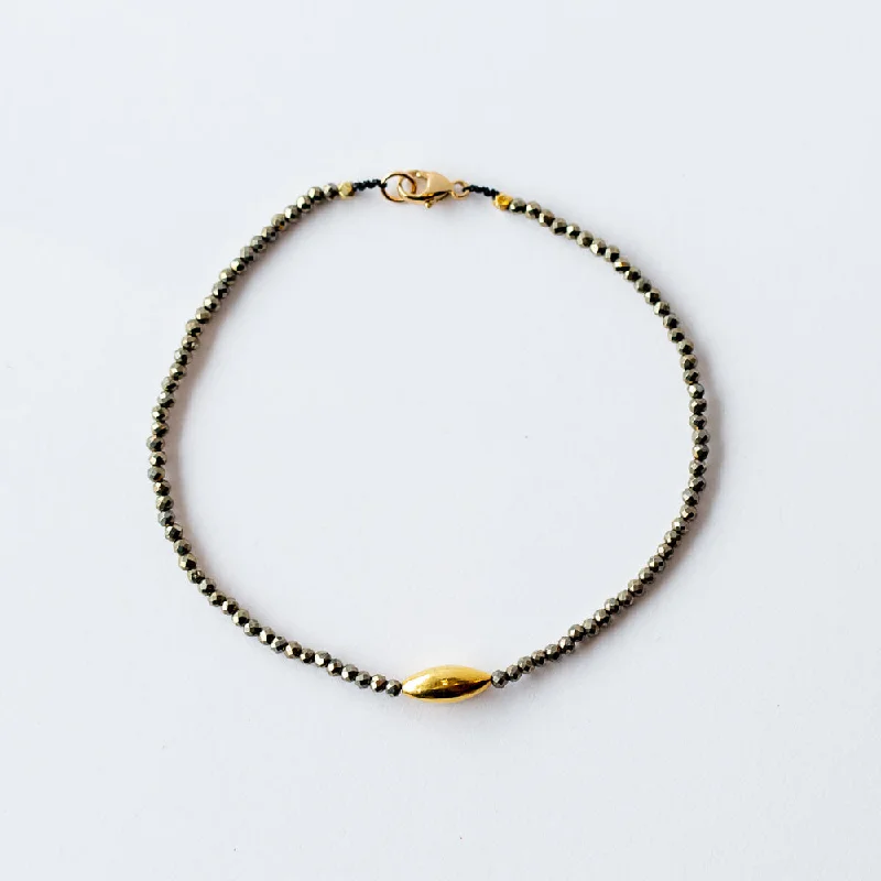 Ladies casual bracelet-Margaret Solow | Pyrite Beaded Bracelet with Gold Bead