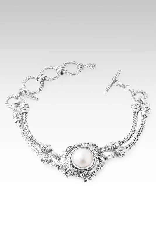 Ladies engraved bracelet-Find Peace Bracelet™ in White Mabe Pearl