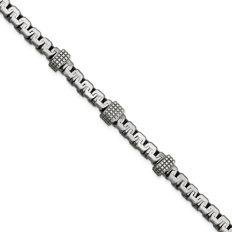 Ladies colorful bangle bracelet-925 Sterling Silver Mens Antiqued Brushed Textured Link Bracelet, 8.5" (W-8.3mm)