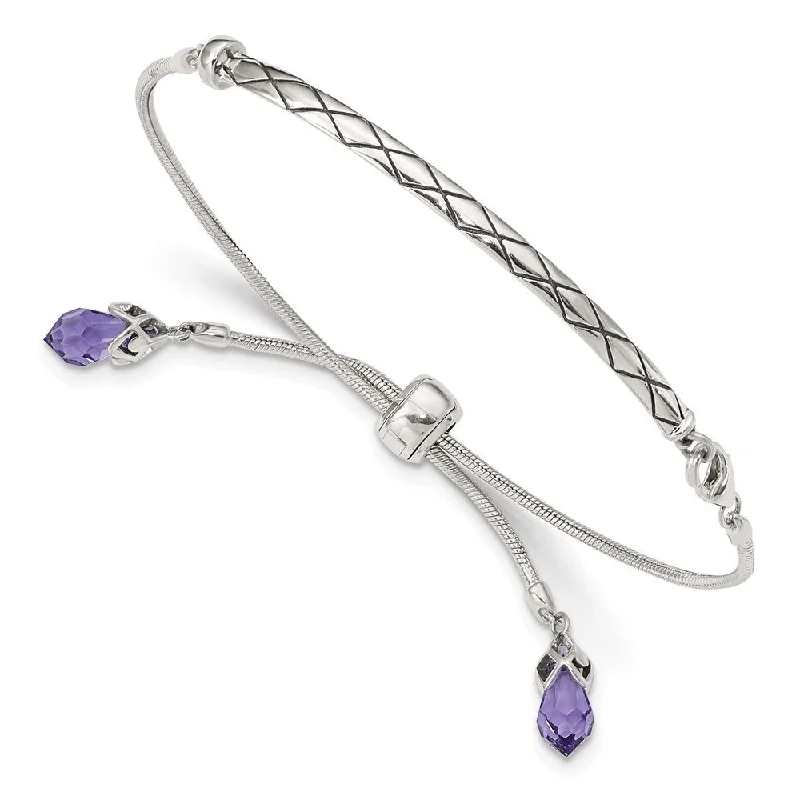 Ladies custom charm bracelet-925 Sterling Silver Reflections Purple Crystal Adjustable Bracelet, 9"