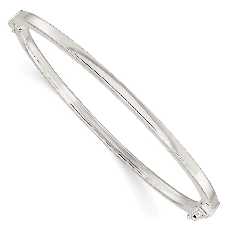 Ladies luxury bracelet-925 Sterling Silver Flat Hinged Bangle Bracelet, 7" (W-3mm)