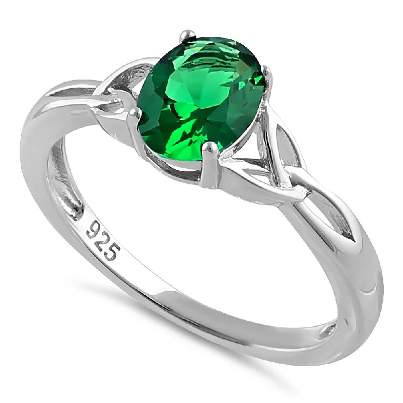 Ladies stackable ring-Sterling Silver Charmed Oval Green CZ Ring