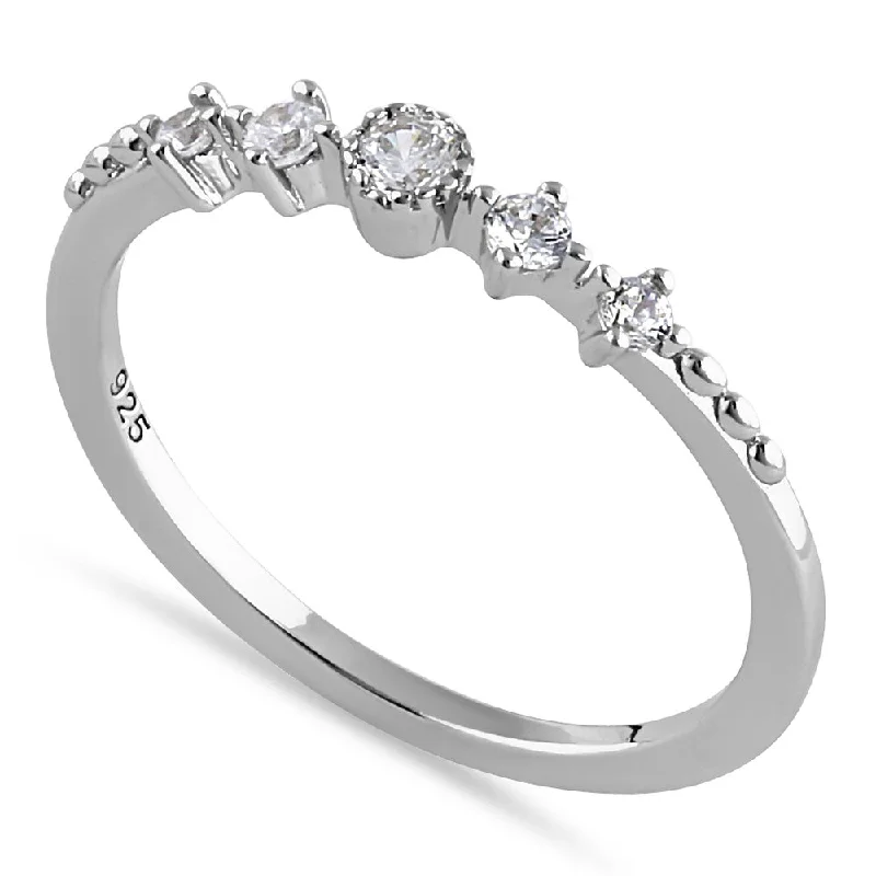 Ladies sterling silver ring-Sterling Silver Thin Half Eternity Round Cut Clear CZ Ring