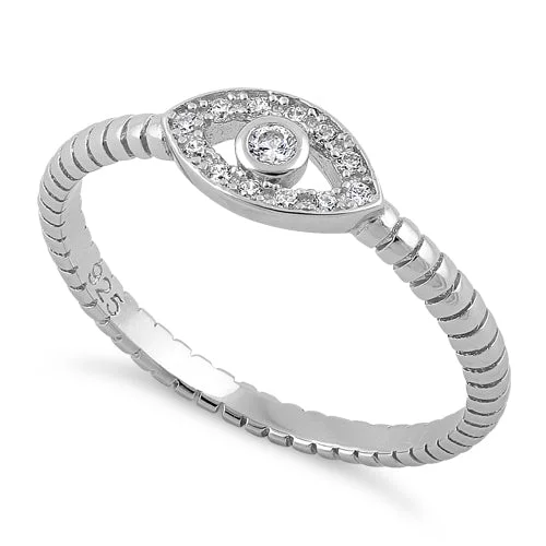 Ladies round diamond ring-Sterling Silver Clear Stone Evil Eye CZ Ring