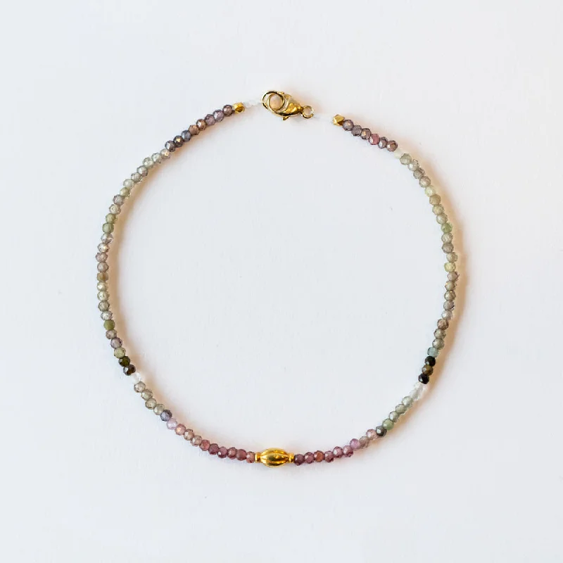 Ladies infinity bracelet-Margaret Solow | Pink and Grey Sapphire Bracelet with Gold Bead