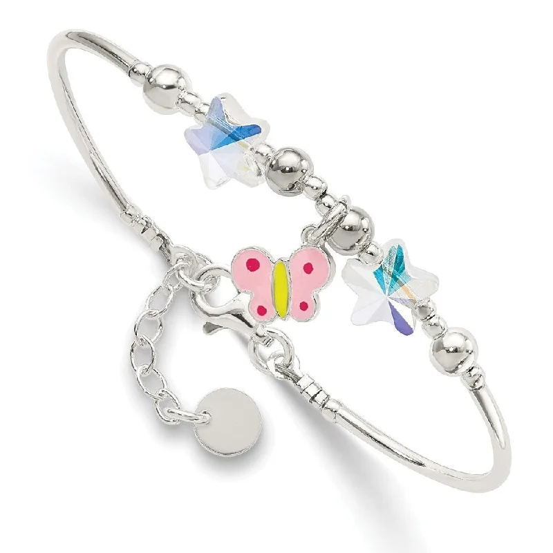 Ladies custom gold bracelet-925 Sterling Silver Children's Enamel Butterfly Stars Bracelet, 6"