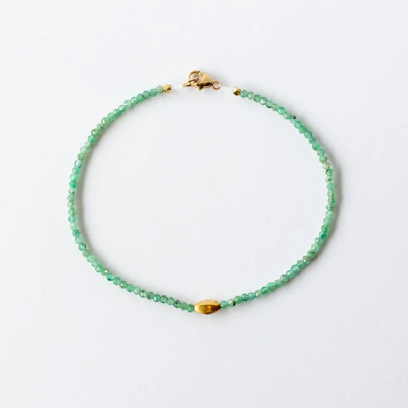 Ladies personalized bangle bracelet-Margaret Solow | Emerald Beaded Bracelet with Gold Bead