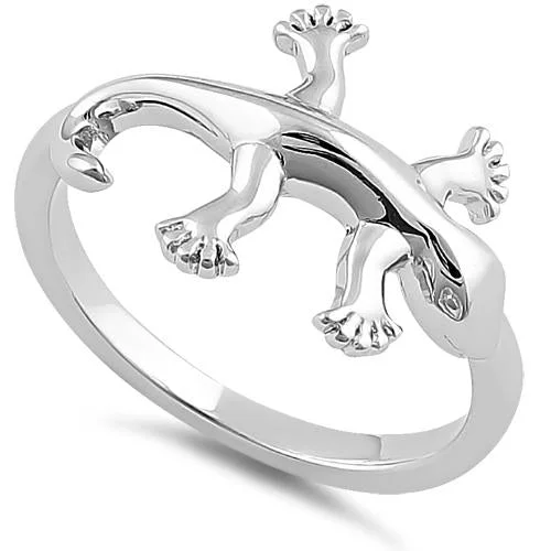 Ladies silver band ring-Sterling Silver Gecko Ring