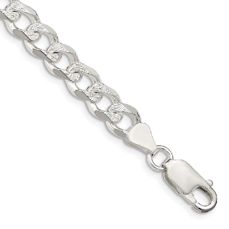 Ladies custom design bracelet-925 Sterling Silver 7.5mm Pave Curb Chain Bracelet, 9"