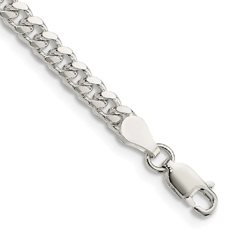 Ladies simple bangles-925 Sterling Silver 4mm Domed w/ Side Diamond-Cut Curb Chain Bracelet, 8"