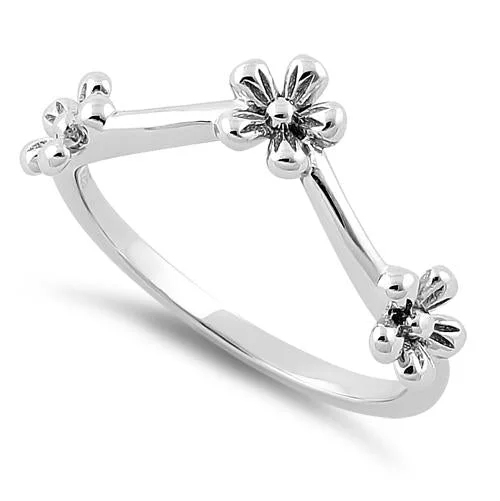 Ladies emerald cut ring-Sterling Silver Tri Flower Ring