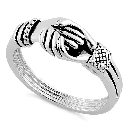 Ladies pearl ring-Sterling Silver Hand Shake Ring