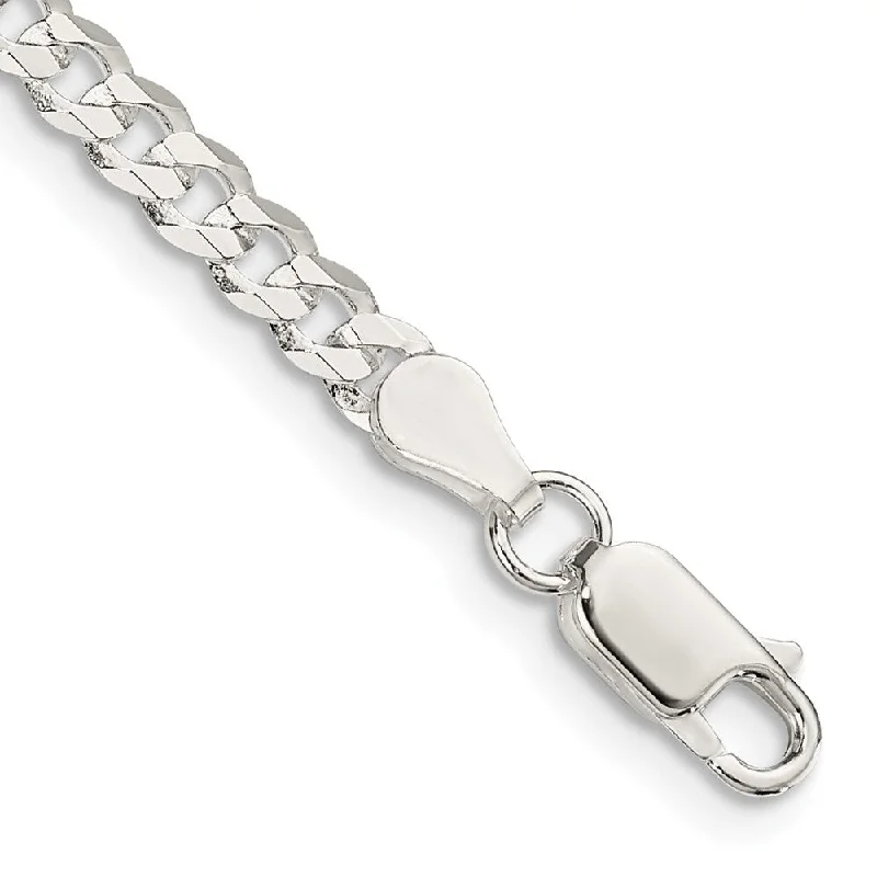 Ladies crystal charm bracelet-925 Sterling Silver 3.8mm Flat Curb Chain Bracelet, 7"