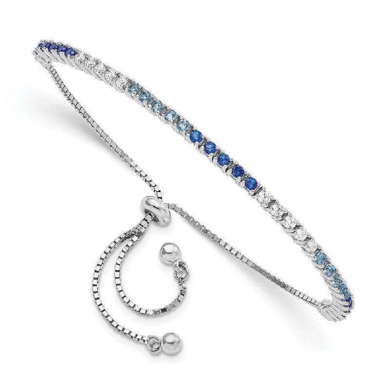 Ladies vintage bracelet-925 Sterling Silver Rhodium Blue Spinel & Cubic Zirconia Adjustable Bracelet