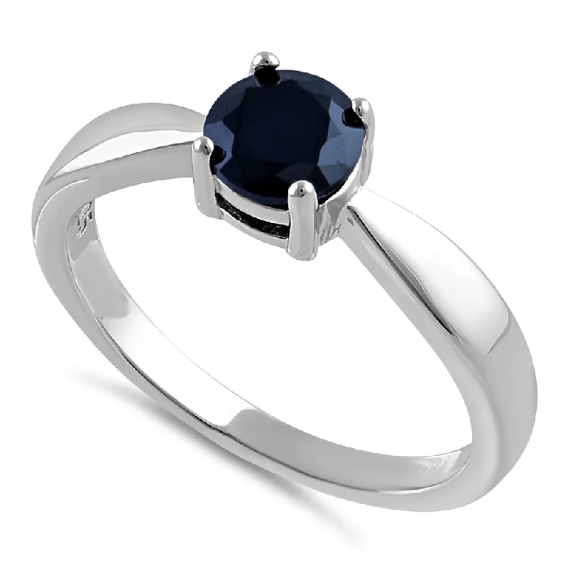 Ladies stacking rings-Sterling Silver 6mm Round Black CZ Ring