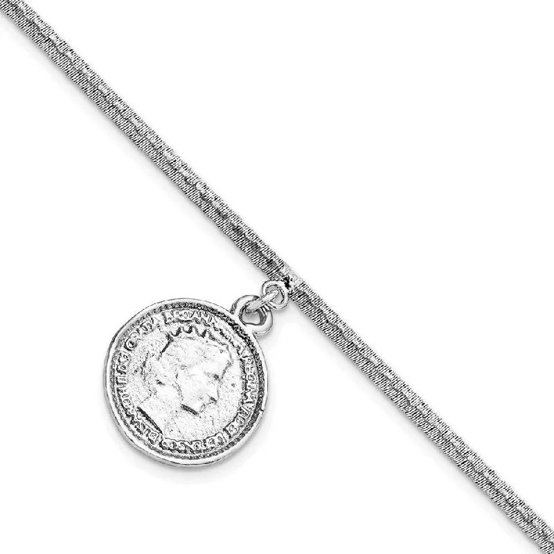 Ladies gemstone bracelet-925 Sterling Silver Rhodium-plated Elizabeth II Medal Bracelet, 7" w/1.5 in Extender