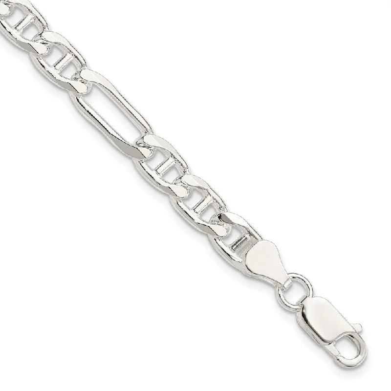 Ladies birthstone bracelet-925 Sterling Silver 6.5mm Figaro Anchor Chain Bracelet, 9"