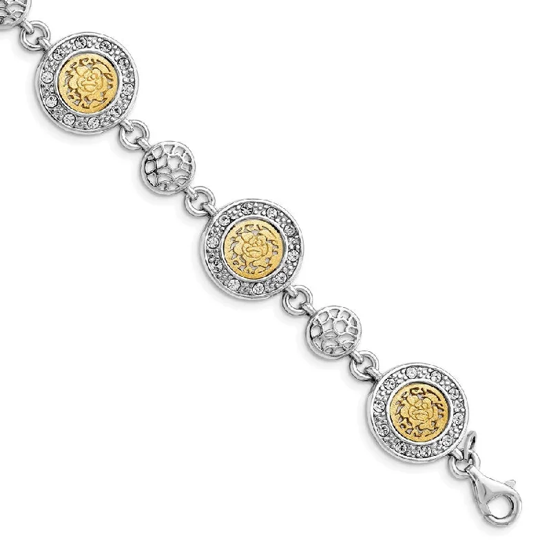 Ladies custom gold bracelet-925 Sterling Silver Rhodium-plated Gold-tone Crystal Bracelet, 8" w/1in Extender