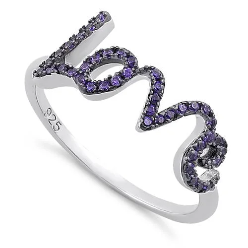 Ladies vintage diamond ring-Sterling Silver Love Amethyst CZ Ring